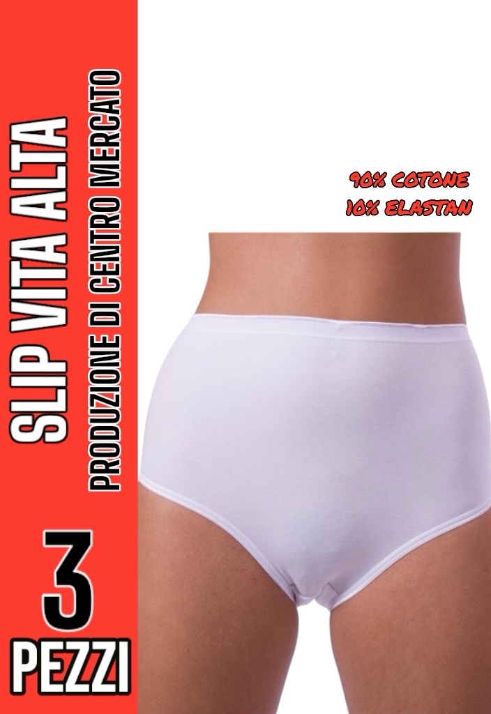 Slip Donna Vita Media , 3 Slip Midi in Cotone